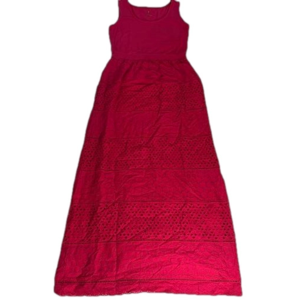 Isaac Mizrahi Red Maxi Dress  XS Eyelet Fully Lined Elastic at Waist NEW 54" - Picture 3 of 15